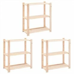 Wholesale 🛒 3-Tier Storage Racks 3 pcs 80x38x90 cm Solid Pinewood 150 kg 👏
