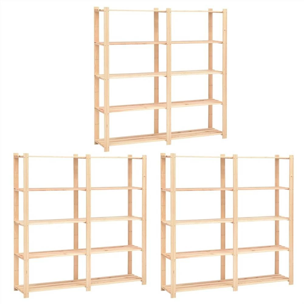 Wholesale β€οΈ 5-Tier Storage Racks 3 pcs 170x38x170 cm Solid Pinewood 500 kg β