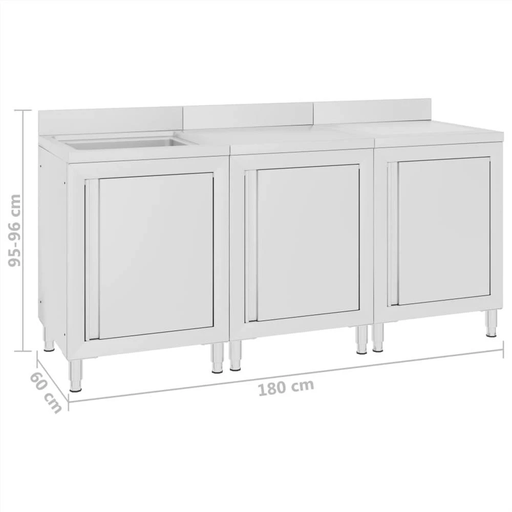 Coupon β Commercial Kitchen Sink Cabinet 180x60x96 cm Stainless Steel 𧨠- Image 6