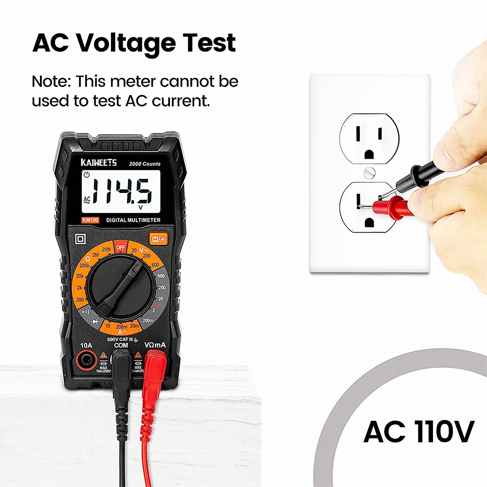 Cheapest π KAIWEETS KM100 Digital Multimeter with Case, DC AC Voltmeter, Ohm Volt Amp Test Meter and Continuity Test Diode Voltage Tester β - Image 4