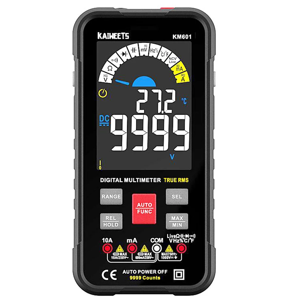 New π KAIWEETS KM601 Digital Multimeter 10000 Counts True-RMS Meter Smart Mode Manual Mode LED Lightning Jacks Auto-Lock π