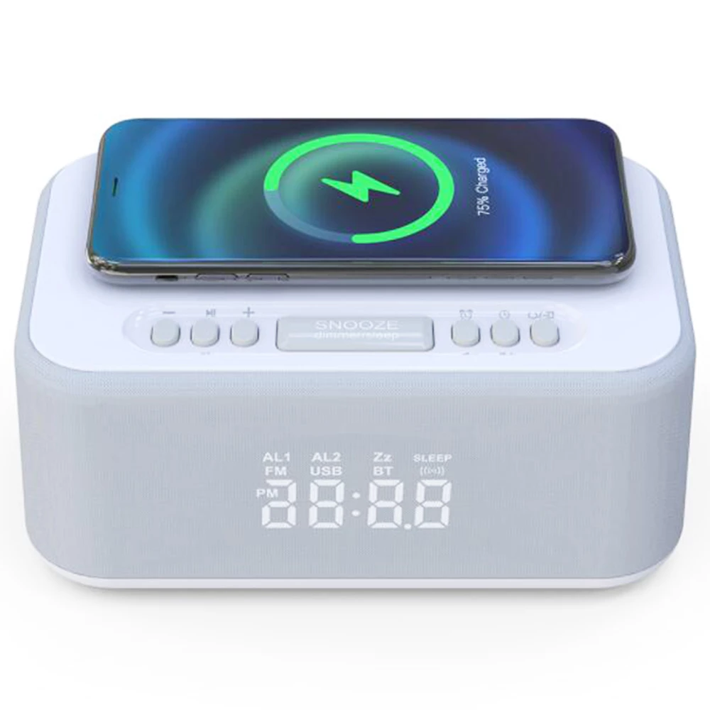 Brand new π KIMIUP 101 Desktop Wireless Charging Bluetooth Speaker LED Alarm Clock with FM Radio β