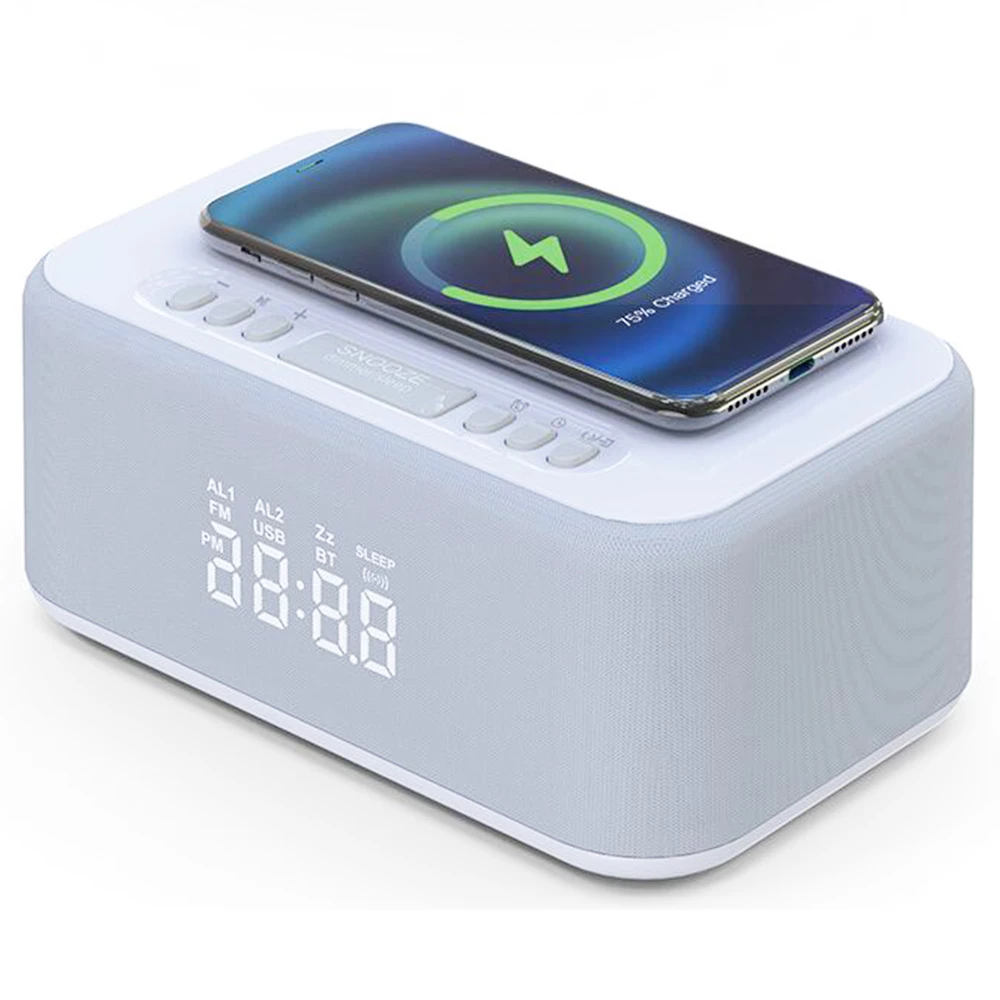 Brand new π KIMIUP 101 Desktop Wireless Charging Bluetooth Speaker LED Alarm Clock with FM Radio β - Image 2