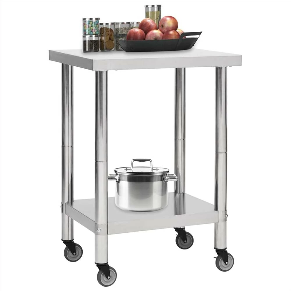 Best Sale π Kitchen Work Table with Wheels 60x45x85 cm Stainless Steel β - Image 2