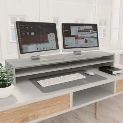 Best deal 🔔 Monitor Stand Concrete Grey 100x24x13 cm Chipboard 💯