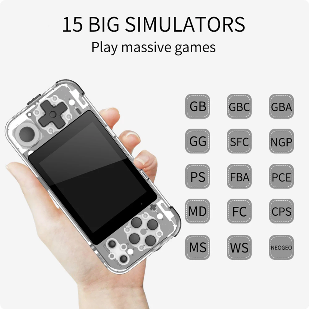 Hot Sale 𧨠Powkiddy Q90 16GB Open Source Game Console 4000 Games 3.0' HD IPS Screen Linux System Type-C 1500mAh Battery Built-in Speaker - Transparent White π― - Image 2