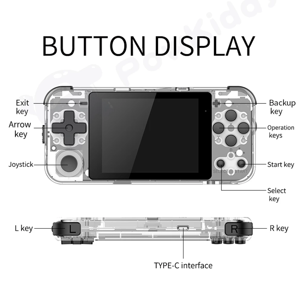 Hot Sale 𧨠Powkiddy Q90 16GB Open Source Game Console 4000 Games 3.0' HD IPS Screen Linux System Type-C 1500mAh Battery Built-in Speaker - Transparent White π― - Image 4
