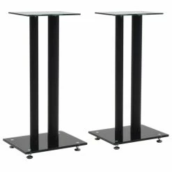 Brand new ⭐ Speaker Stands 2 pcs Tempered Glass 2 Pillars Design Black 🛒