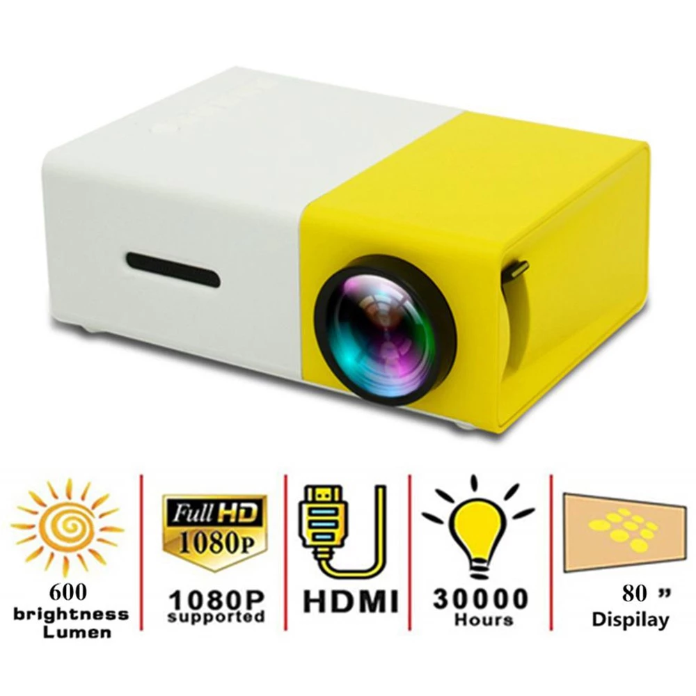 Promo π€© YG300 Mini LED Projector Native320x240P Support 1080P 600LM - Yellow + White π - Image 5