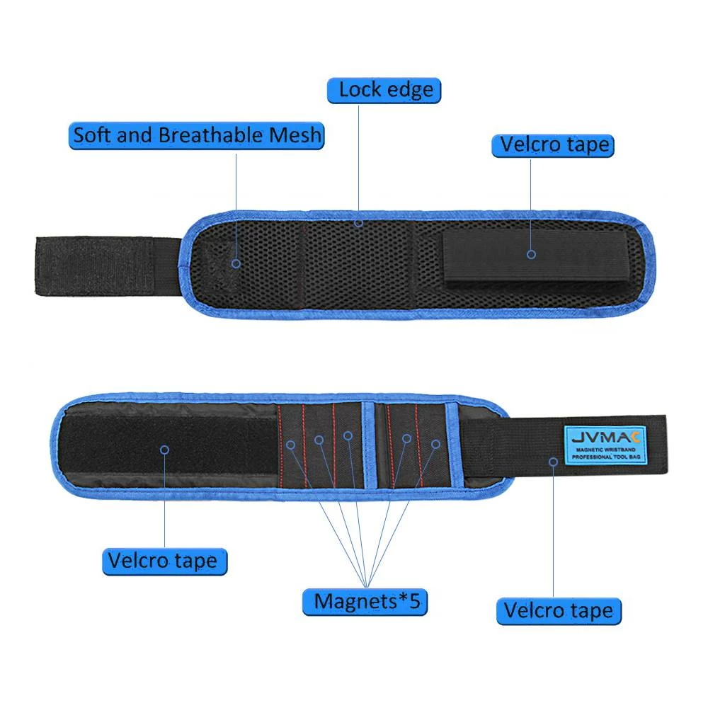 Cheapest π JVMAC JM-P5 Magnetic Wristband 5 Strong Magnets 14.6 Inch Bracelet for Holding Screw Nail Drill Bits - Black β€οΈ - Image 4