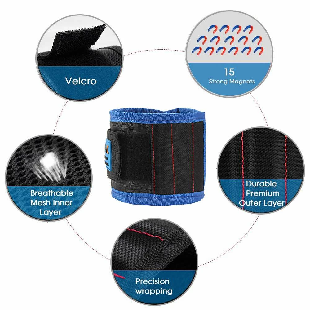 Cheapest π JVMAC JM-P5 Magnetic Wristband 5 Strong Magnets 14.6 Inch Bracelet for Holding Screw Nail Drill Bits - Black β€οΈ - Image 5