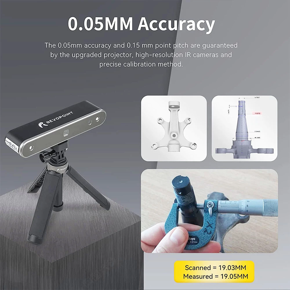 New โญ Revopoint POP 2 3D Scanner Premium Edition, Handheld and Turnable 2 in 1, 0.1mm Accuracy, 0.15mm Point Distance, 10Hz FPS, 6DoF Gyro, Color Effect, 5000 mA Power Bank, Compatible with iOS Android Windows ๐ - Image 3