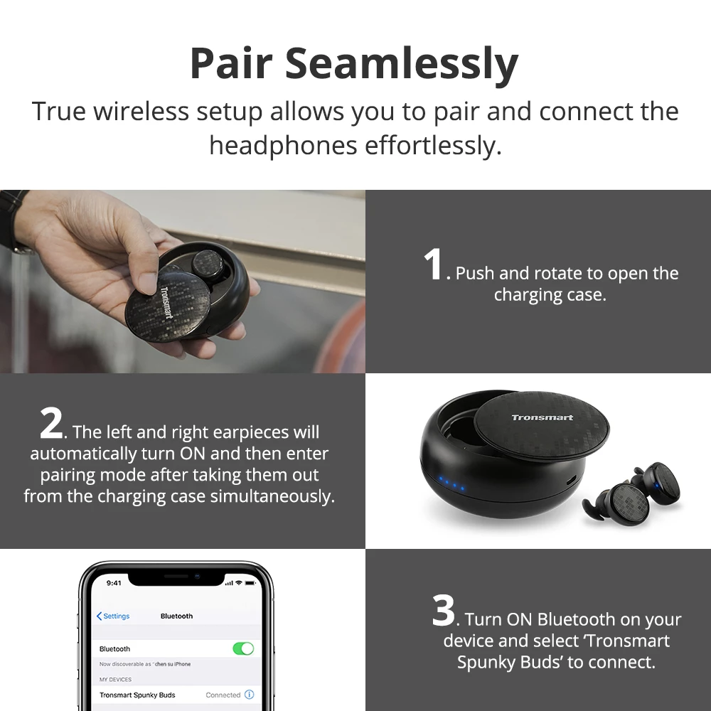 Cheapest π Tronsmart Encore Spunky Buds Bluetooth 5.0 TWS Earbuds 12 Hours Playtime Siri Google Assistant IPX5 Water Resistant- Black β - Image 3